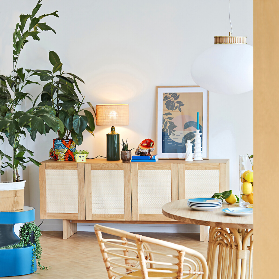Lampe à poser céramique et raphia, Rabano