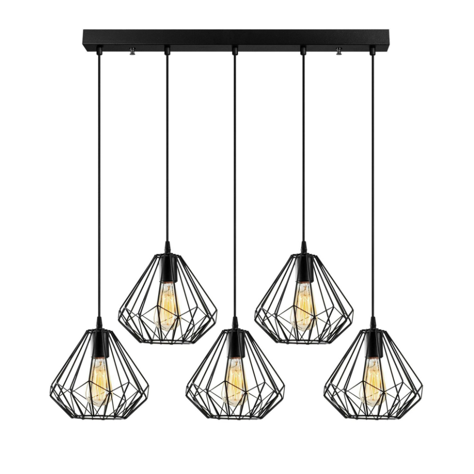 Suspension de table noire design diamant 5 abat-jour ERZIN