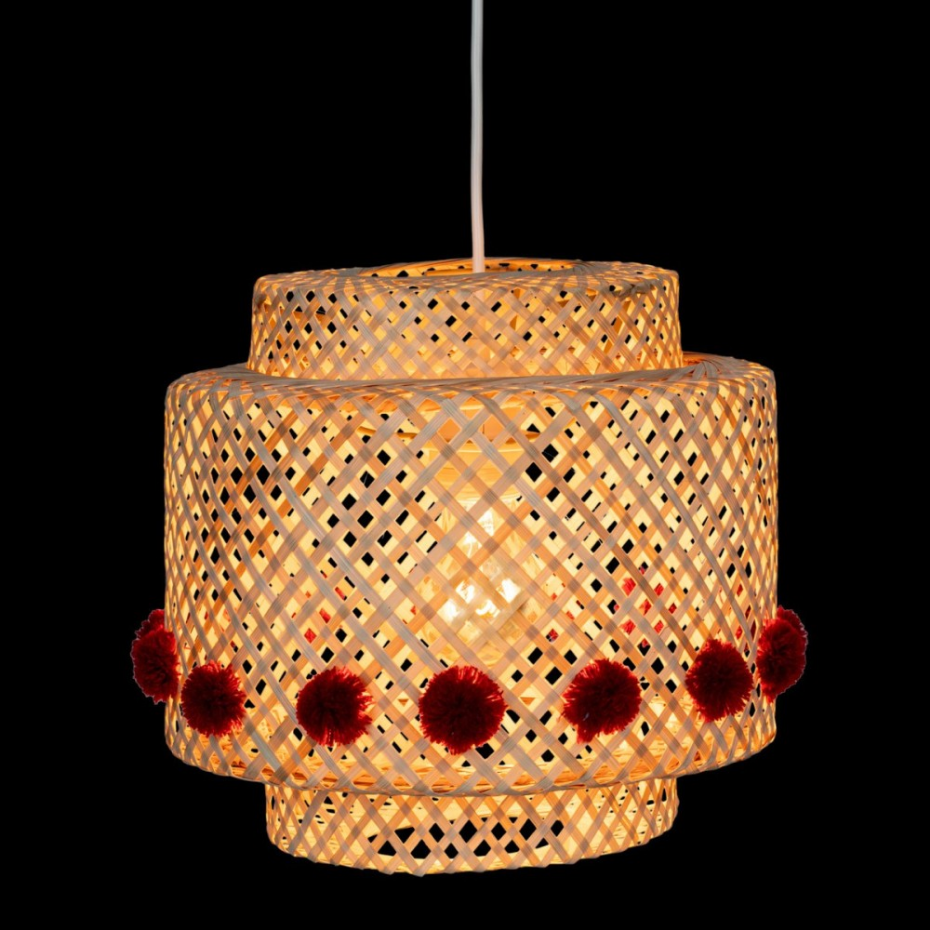 Suspension en bambou diam 28 avec pompons