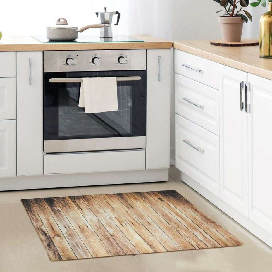 Tapis de cuisine imprimé bois  WOODY VINYLE - vinyle antidérapant