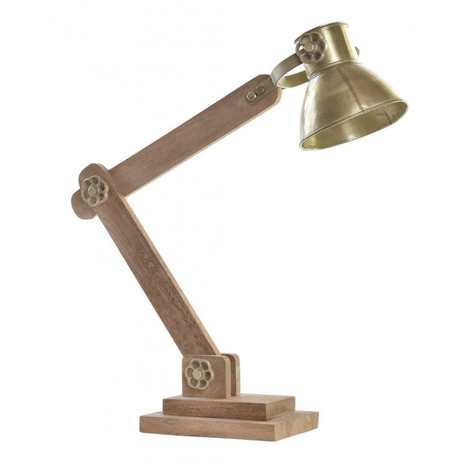Lampe bureau style industriel en métal doré et bois - 50x15x65cm