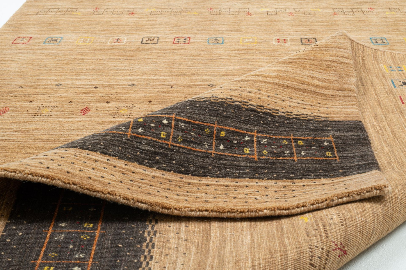 Tapis salon gabbeh Lori Dream Gold tissé main
