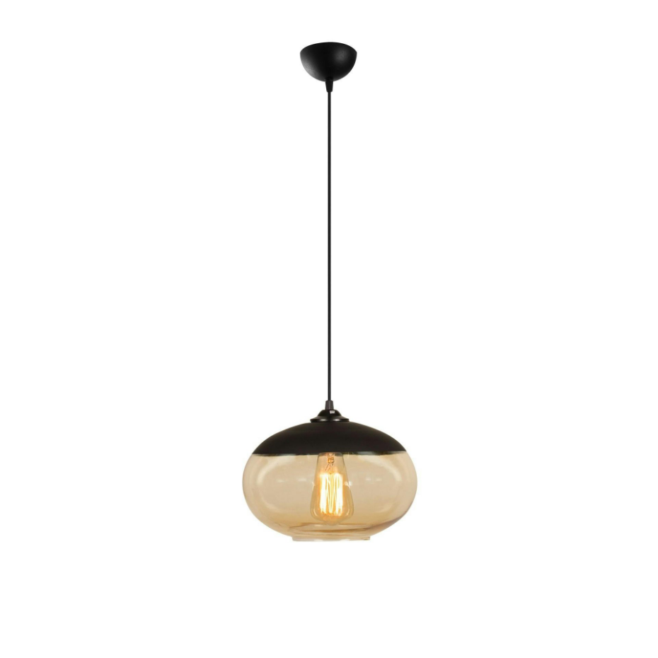 Suspension verre ambré et métal noir, forme ovale SIVAS