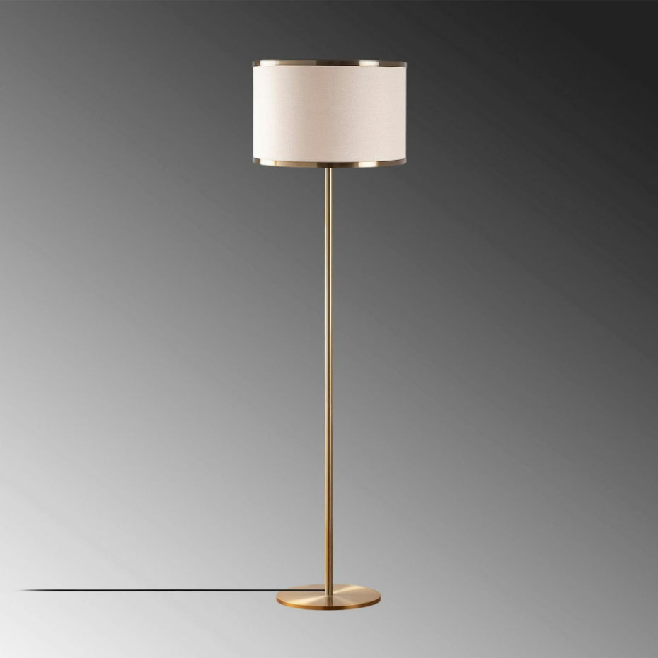 Lampadaire salon moderne, abat-jour tissu écru ZURICH