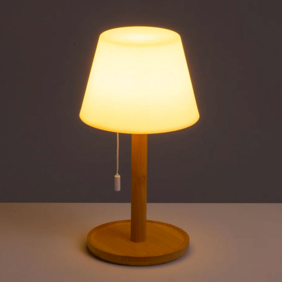 Lampe à poser bambou LED à tirette sans fil 15x15x28cm