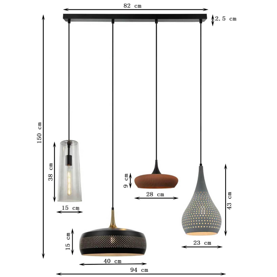 Suspension rectangulaire en acier et verre, MELANGE