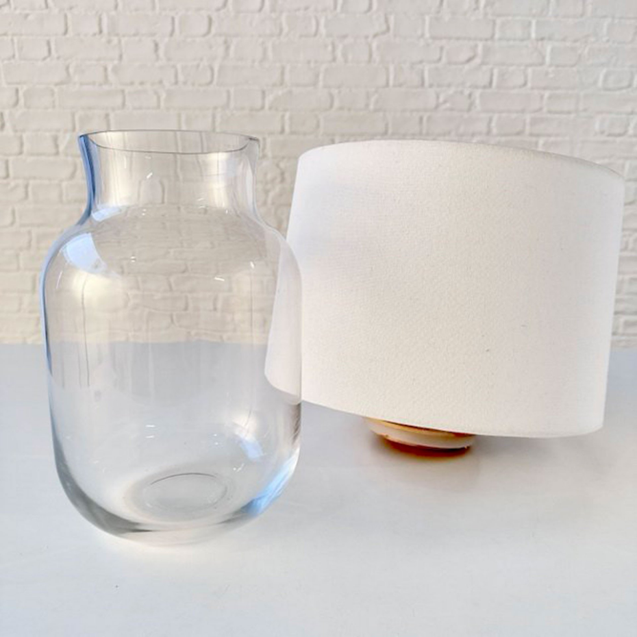 Lampe à poser vase verre transparent et abat-jour beige 30x30x51cm