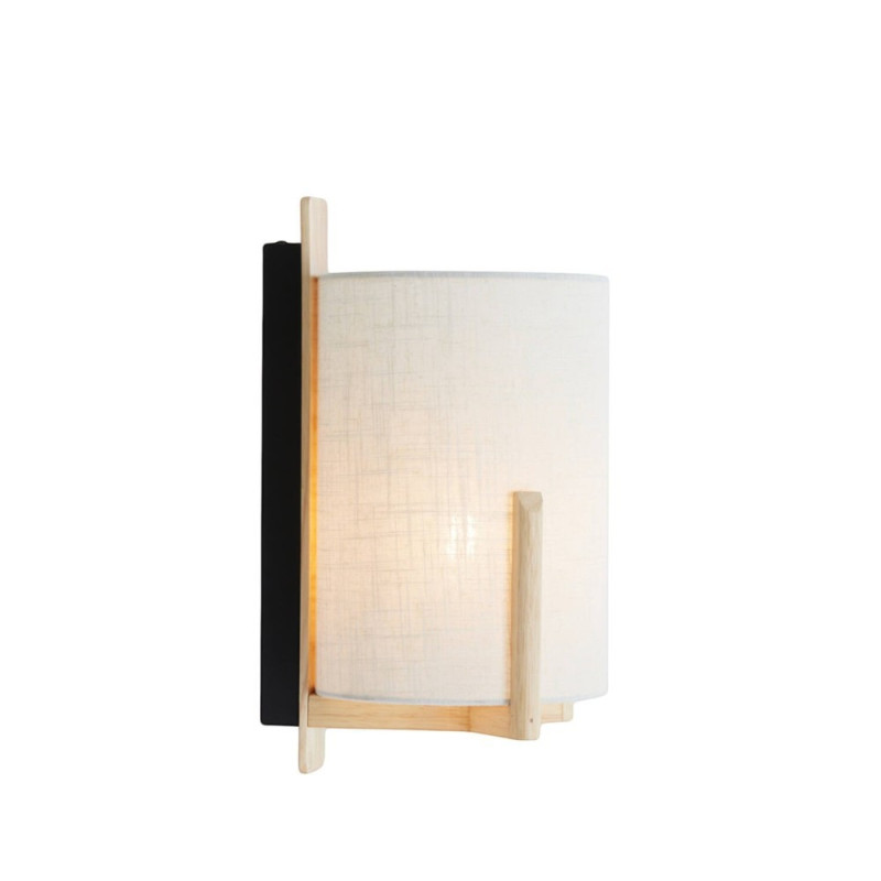 Applique bois clair et abat-jour blanc avec interrupteur Litto