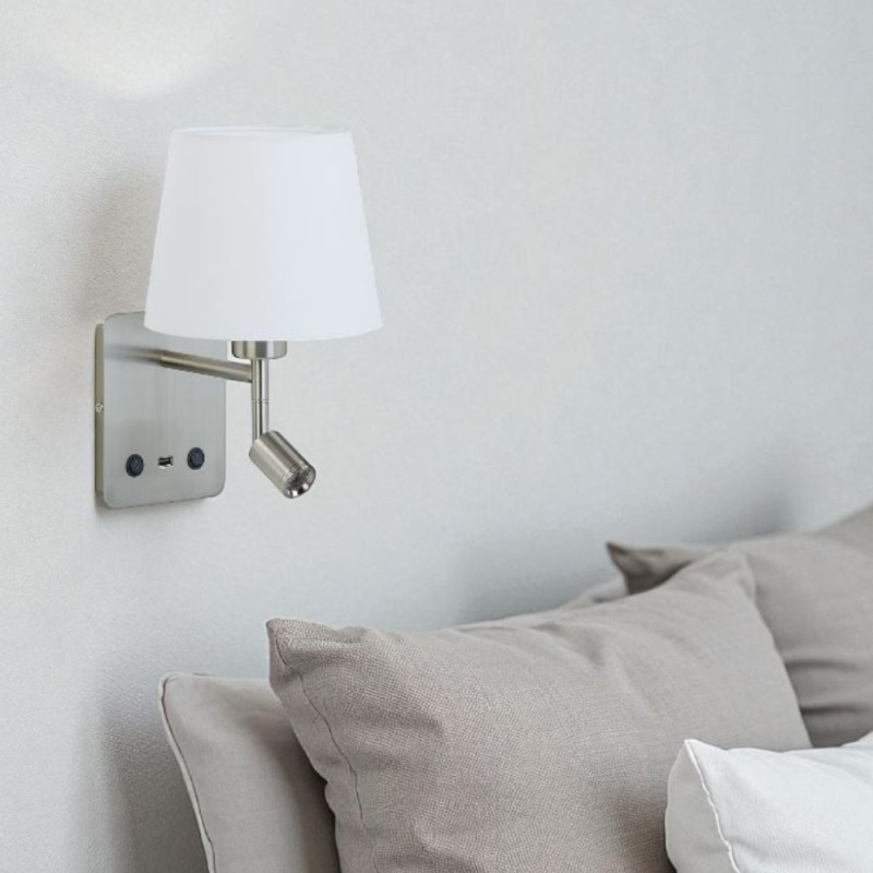 Applique Tête De Lit Chrome mat Lampe Et Liseuse Room2 Usb