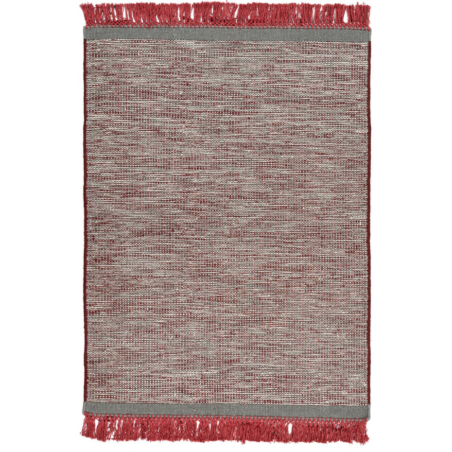 Tapis rectangulaire frangé en laine tissé main