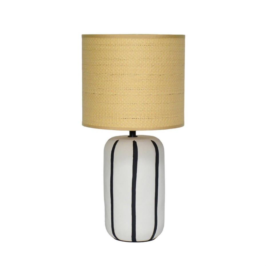 Lampe de table intérieur céramique, abat-jour effet rotin H 41cm ROXANE