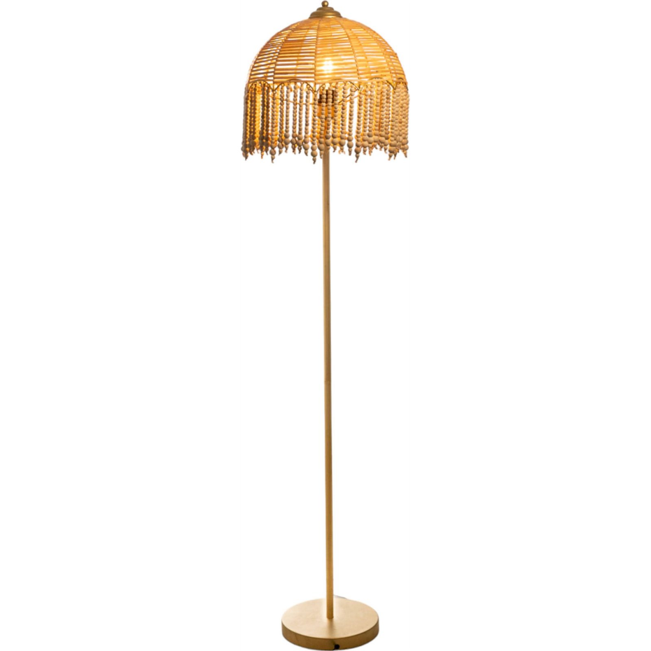 Lampadaire rond en rotin métal et bois