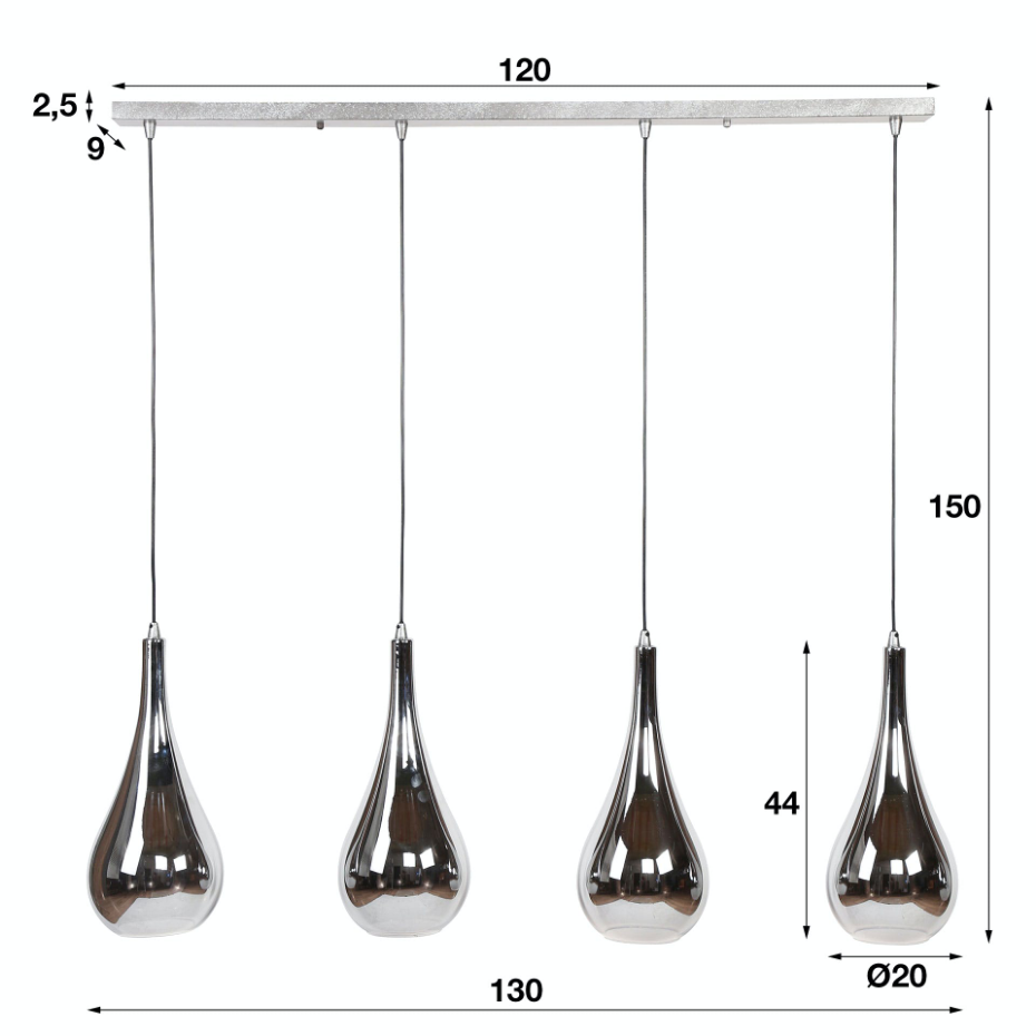 Suspension moderne 4 lampes gouttes verre chromé RALF