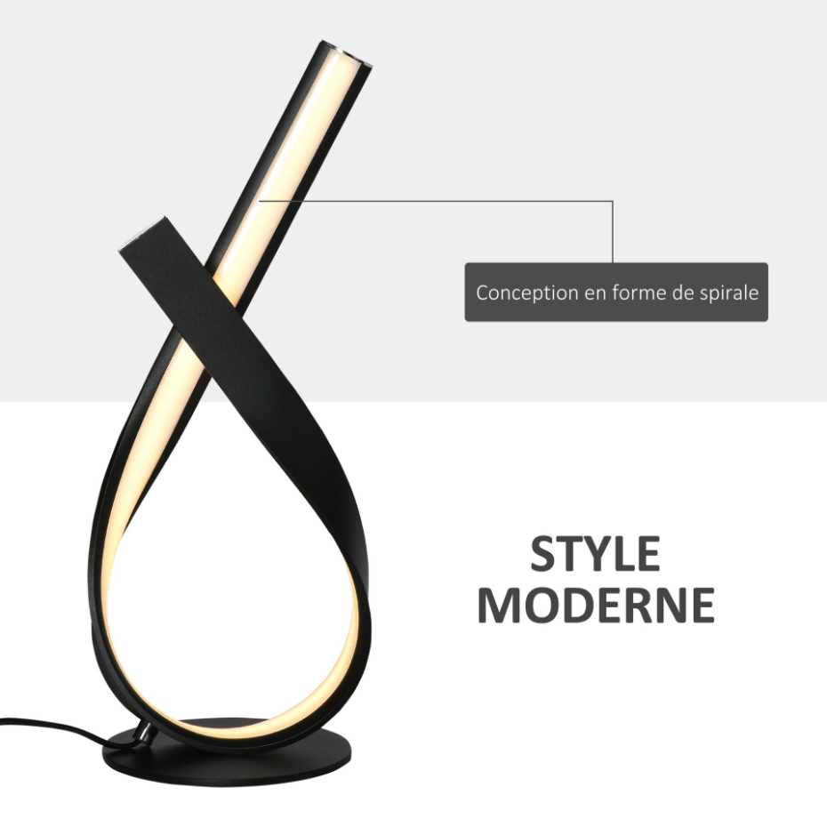 Lampe à poser design contemporain spirale alu. noir LED blanc chaud