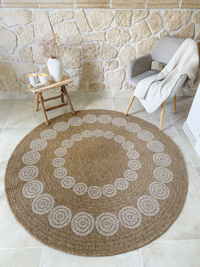 Tapis de salon rond intérieur extérieur motifs cercles NATURE