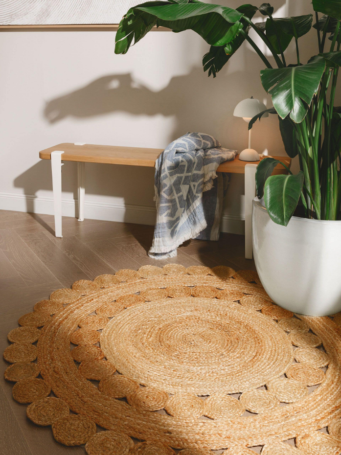 Tapis rond de jute tissé main JUTTA