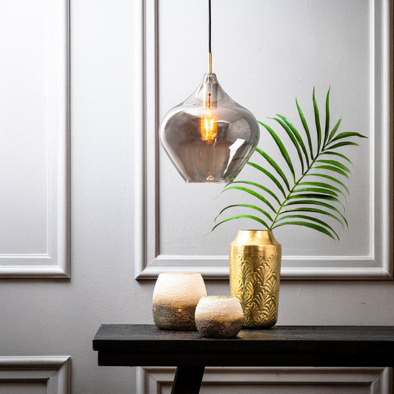 Suspension Karel Verre Fume Diamètre 27 Laiton