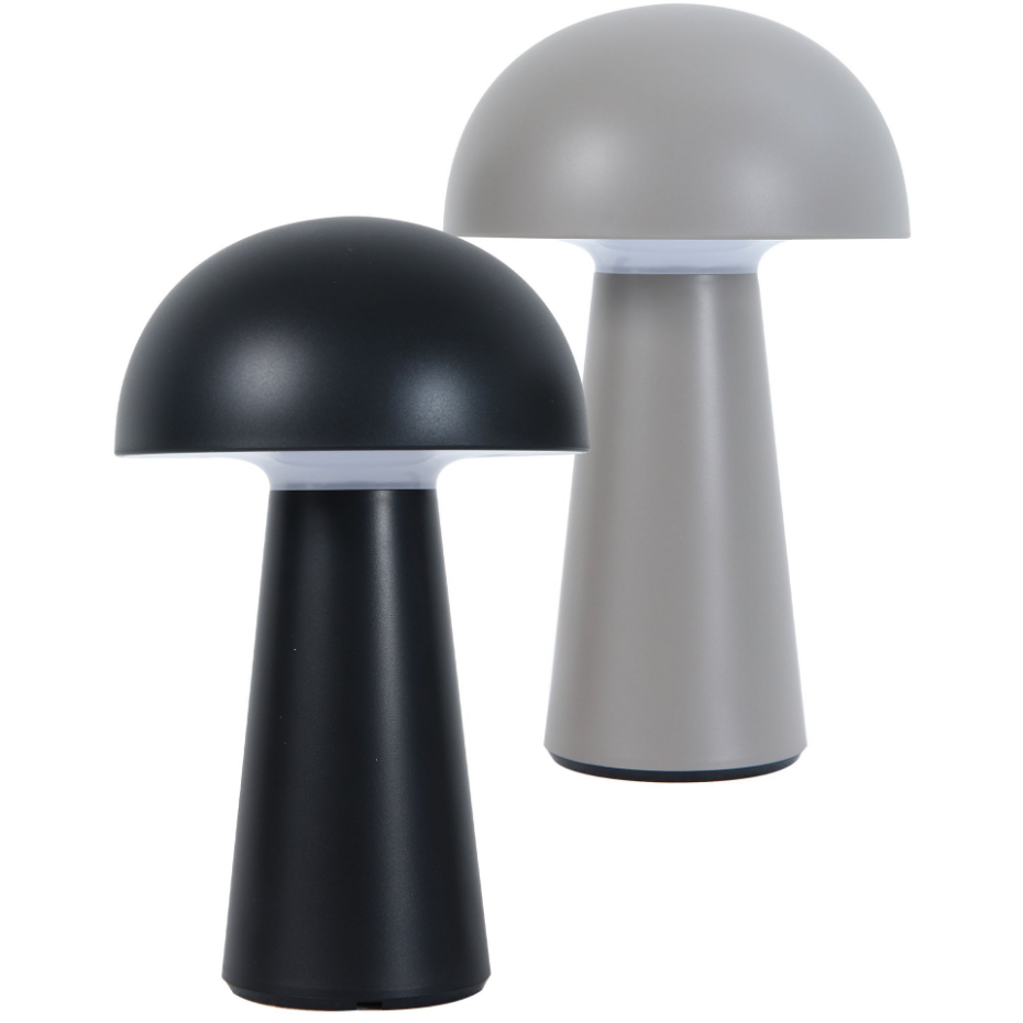 Set de 2 lampes à poser de jardin champignon noir et gris sans fil 13.5x13.5x21.5cm