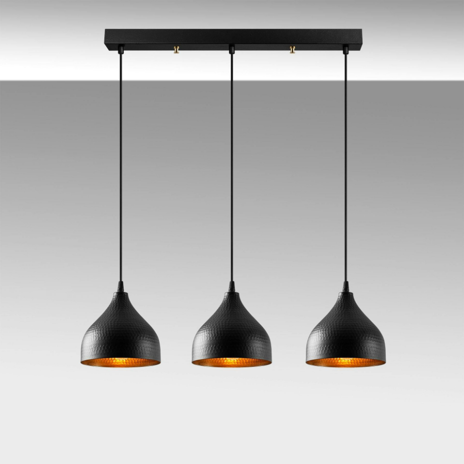 Suspension cuisine noire 3 abat-jour alvéolés SILE