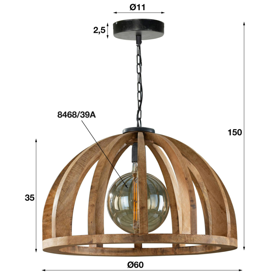 Suspension en bois ronde ajourée LUCKNOW