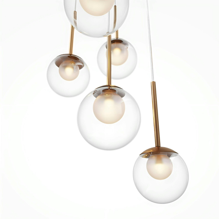 Suspension moderne verre & or - 5 globes en grappe DELTONA