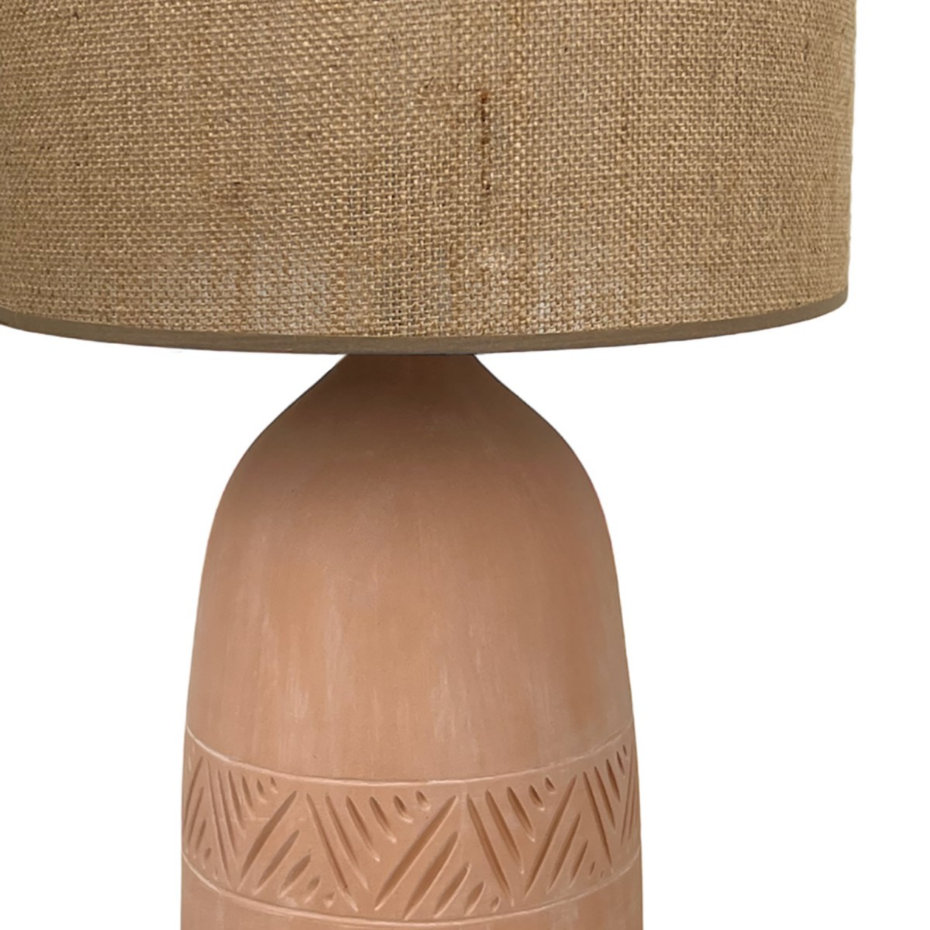 Lampe en terre cuite avec abat-jour jute, KÉO INCA