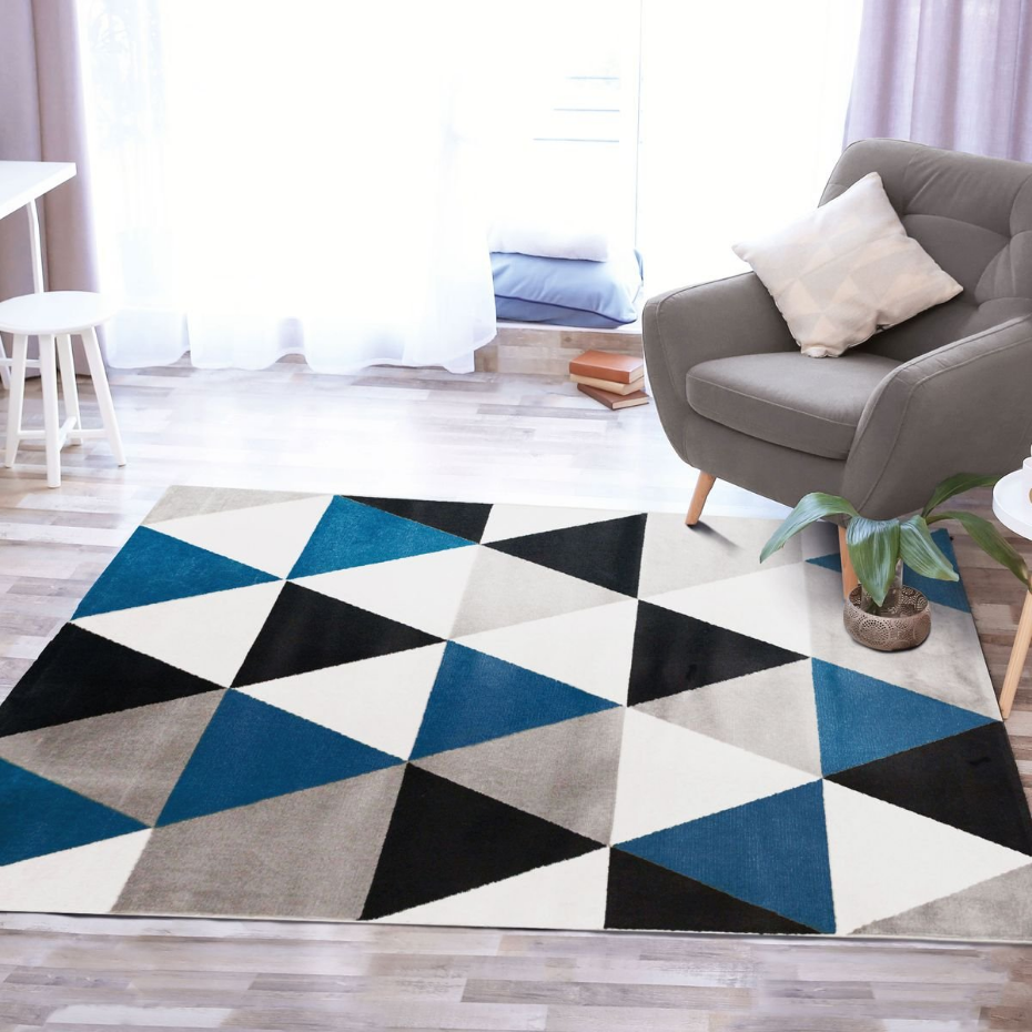 Tapis salon toucher laineux motif triangles  GEO SCANDI