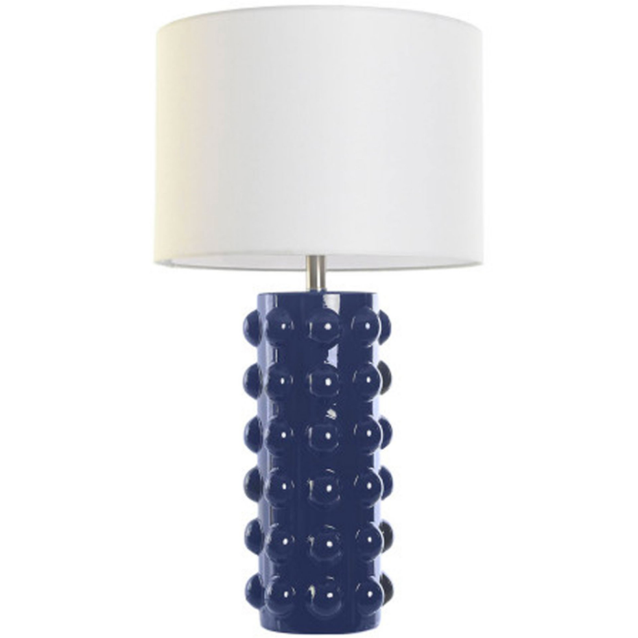 Lampe à poser grès bleu et abat-jour lin blanc 40x40x74cm