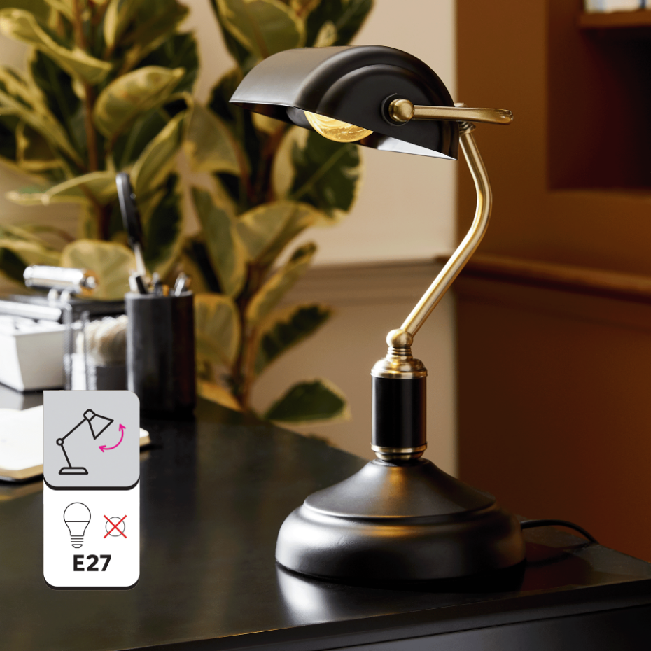 Lampe de bureau en verre et métal, ANITA