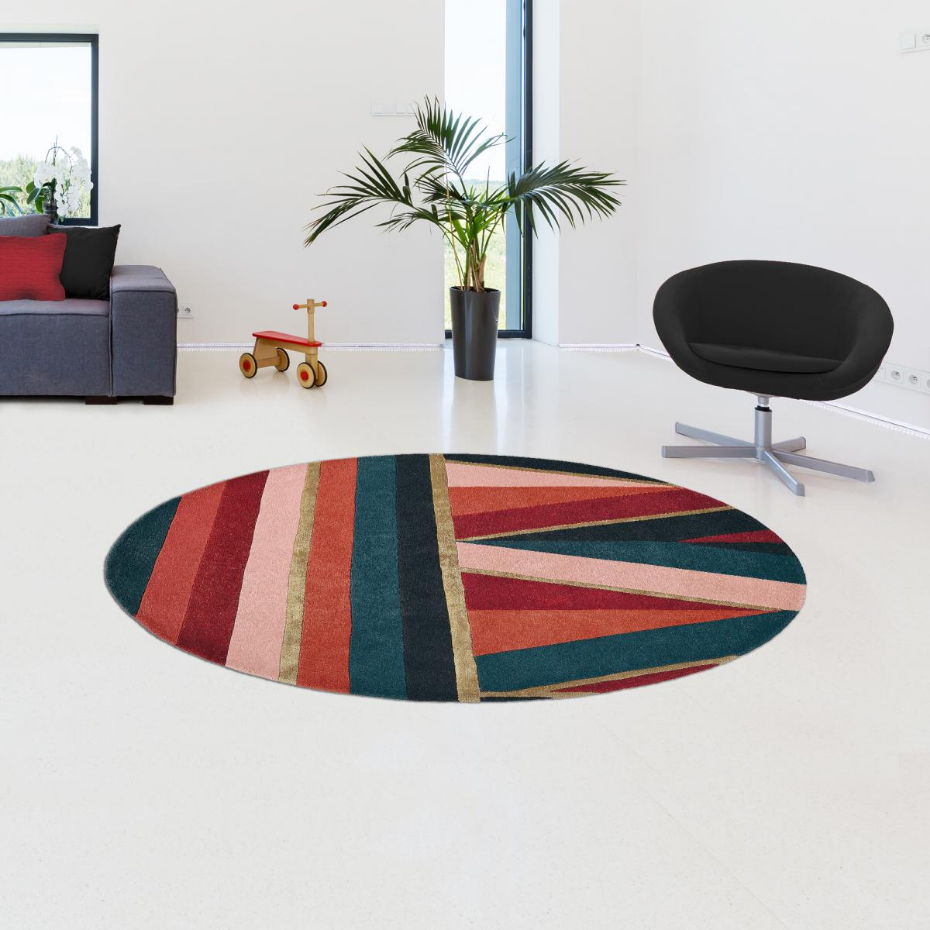 Tapis rond fait à la main en laine motif géométrique SAHAARA R