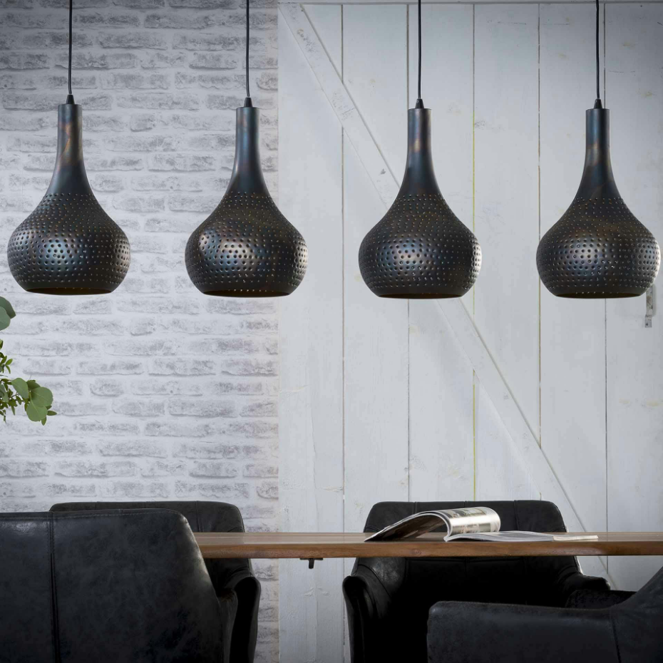 Suspension rétro en métal ajouté noir 4 lampes JAVA
