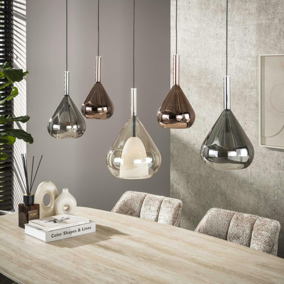 Suspension design verre 3 couleurs, 5 abat-jour goutte NIAGARA