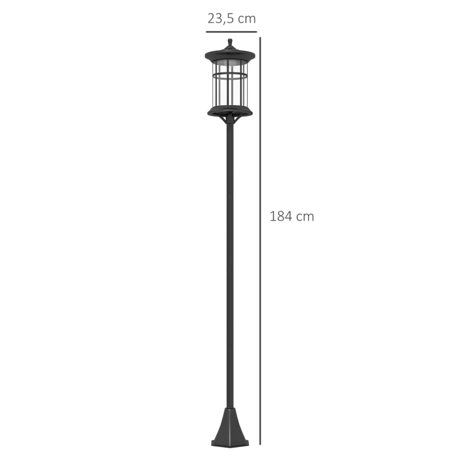 Lampadaire solaire LED extérieur sur pied H. 184 cm noir