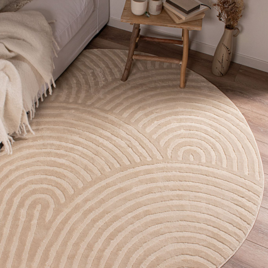 Tapis de salon rond aux motifs arqués BIANCA