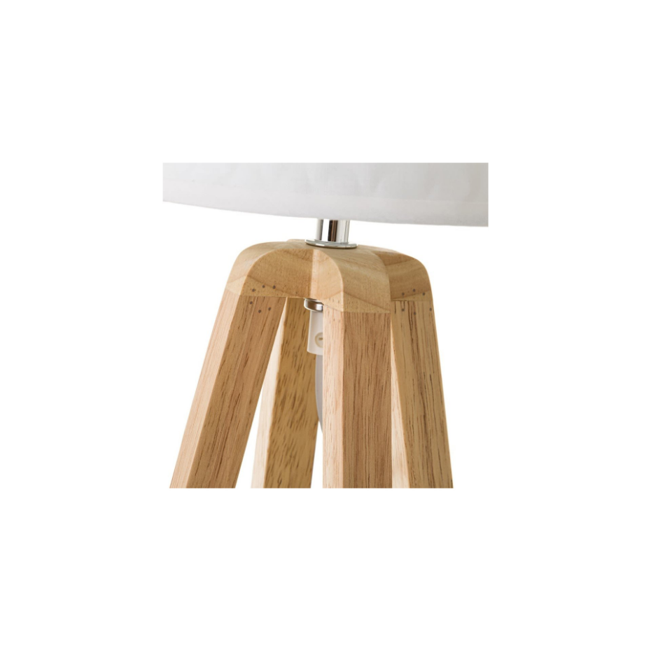 Lampe à Poser Trépied Bois et Abat-jour Blanc - Hauteur 34.5cm