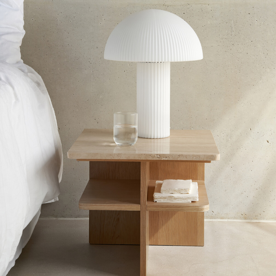 Lampe champignon verre opalin strié H41,7 cm, LOULOU