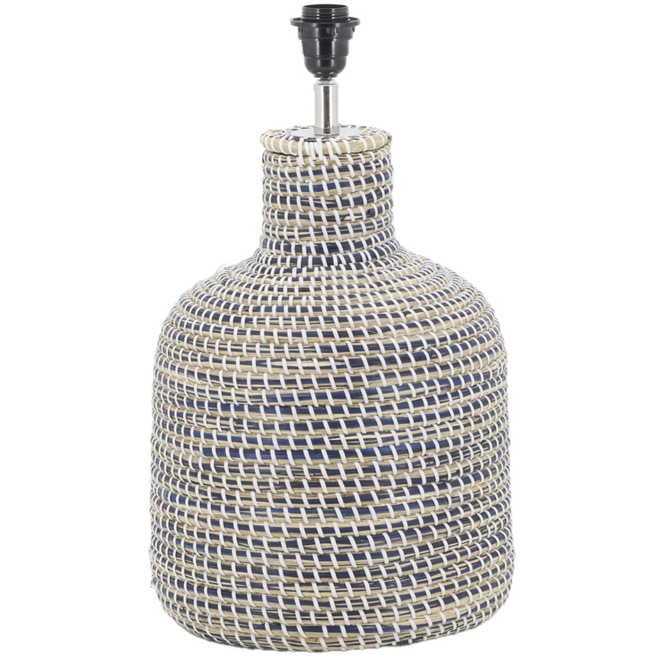 Pied de lampe en jonc naturel et bleu