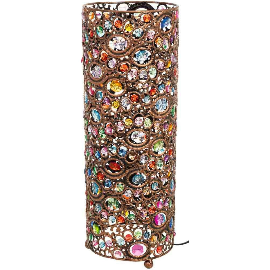 Lampe de table ronde en métal et verre coloré