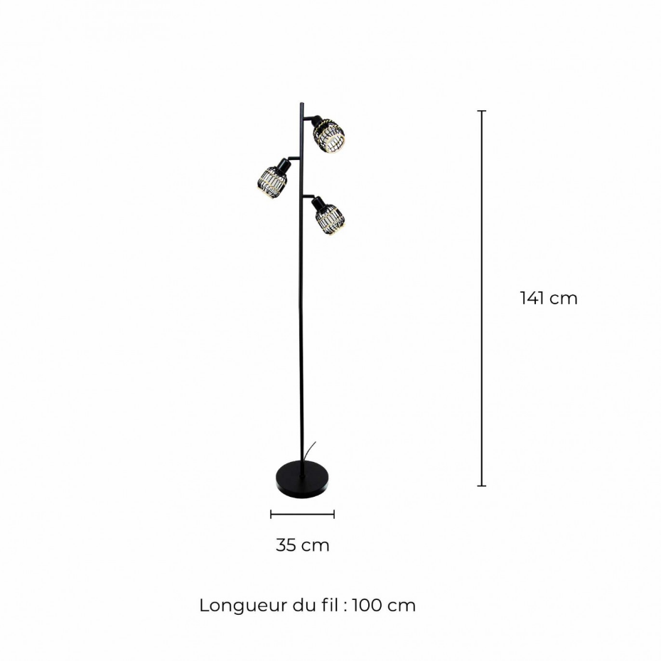 Lampadaire en métal et rotin tressé, LATIE