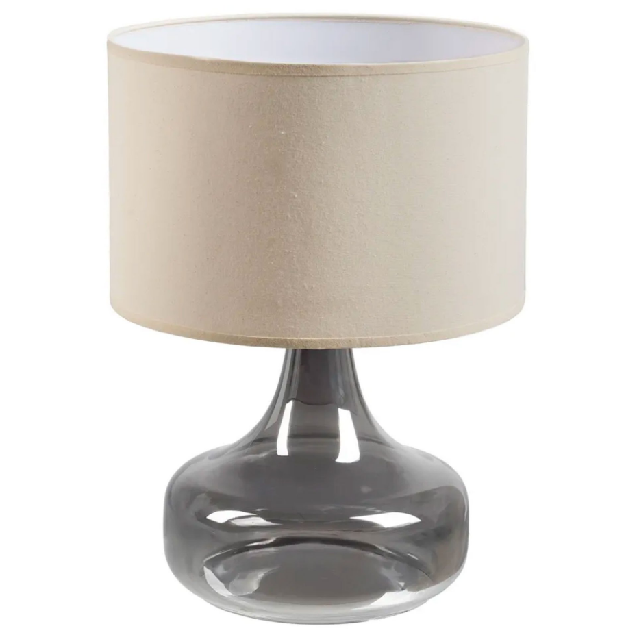 Lampe à poser pied en verre gris et abat jour beige 33x33x46cm