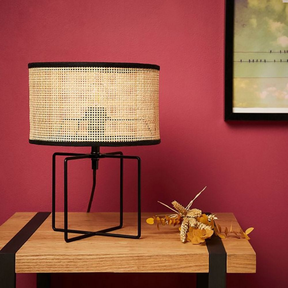 Lampe Métal Rotin Yuca Noir