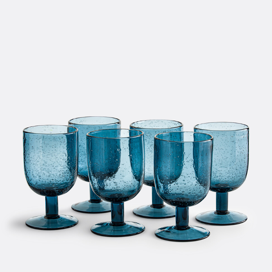 Lot de 6 verres à pied verre bullé, Faraji