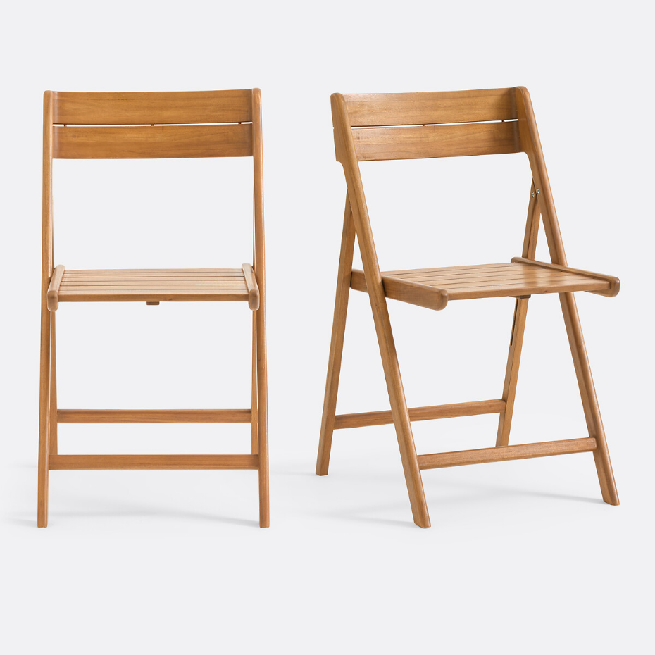 Lot de 2 chaises de jardin en acacia massif, pliantes, TIKAO