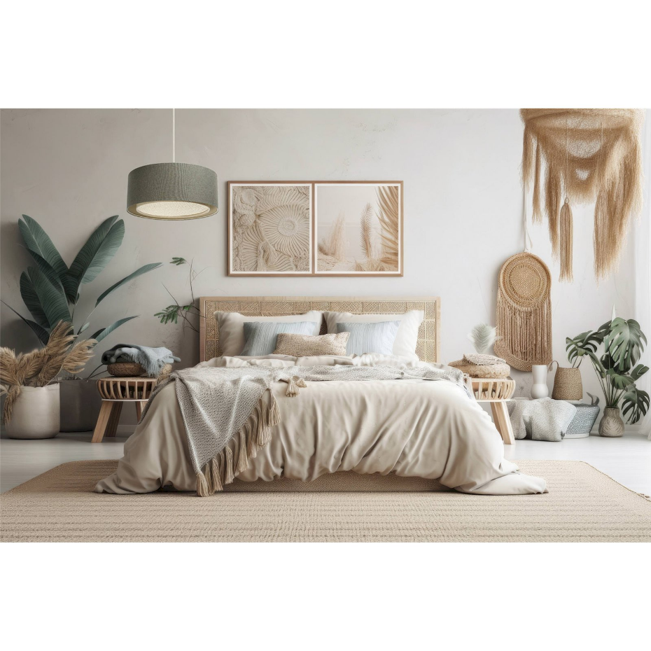 Suspension ronde en tissu et rotin Boho Elegant