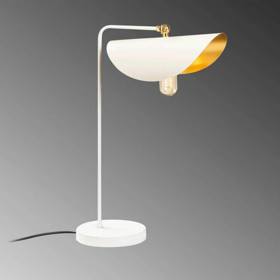 Lampe de table moderne blanche, abat-jour galbé SINOP