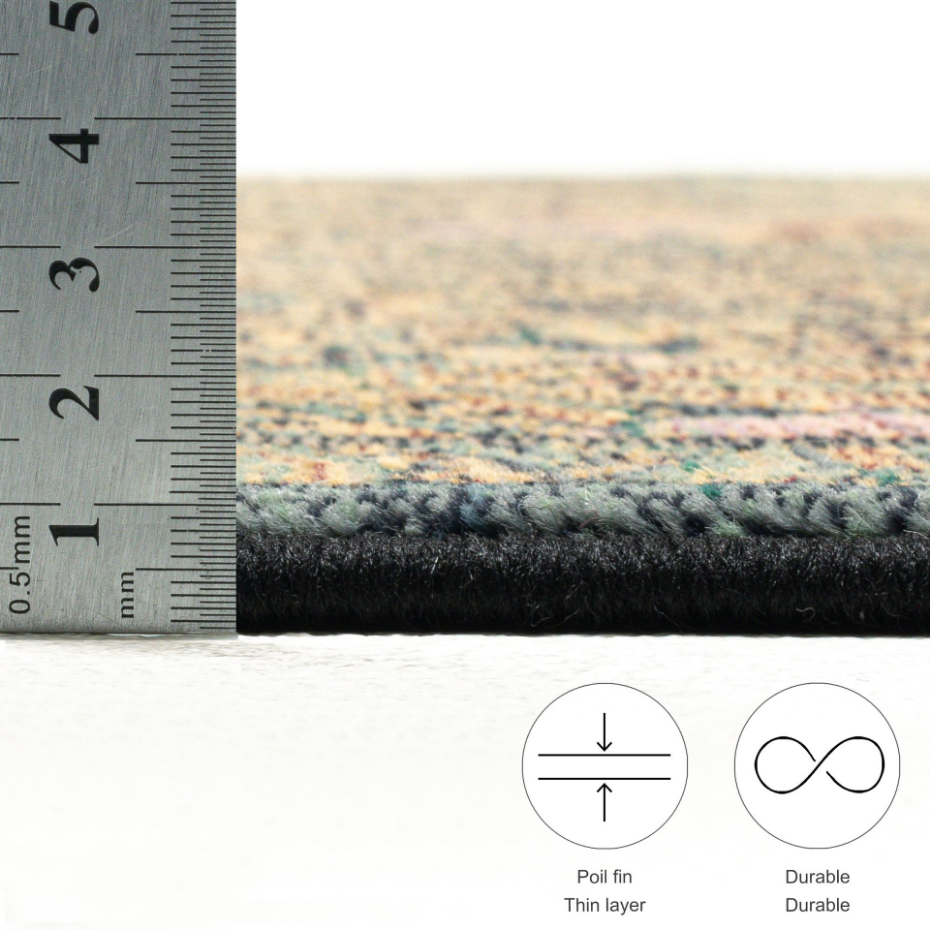 Tapis tissé à poils courts avec motif floral et bordure - Gabiro