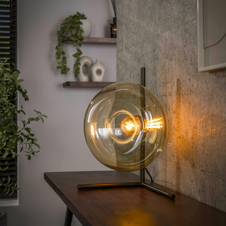 Lampe de table vintage anneau en verre ambré NIAGARA
