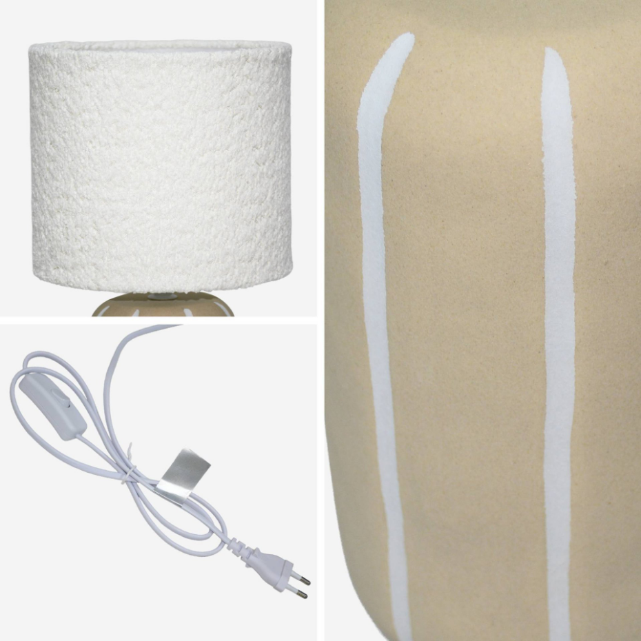 Lampe de table intérieur céramique, abat-jour bouclette H 41cm ROXANE