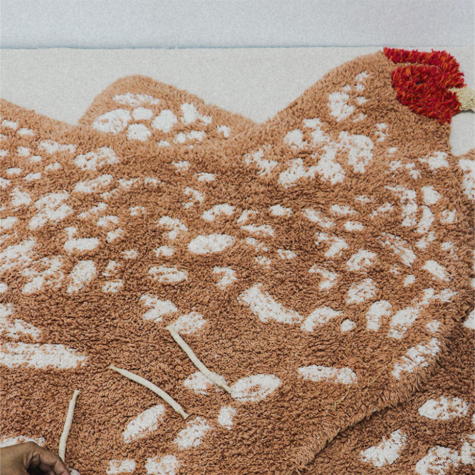 Tapis enfant lavable en coton Poule GROWING UP ON A FARM