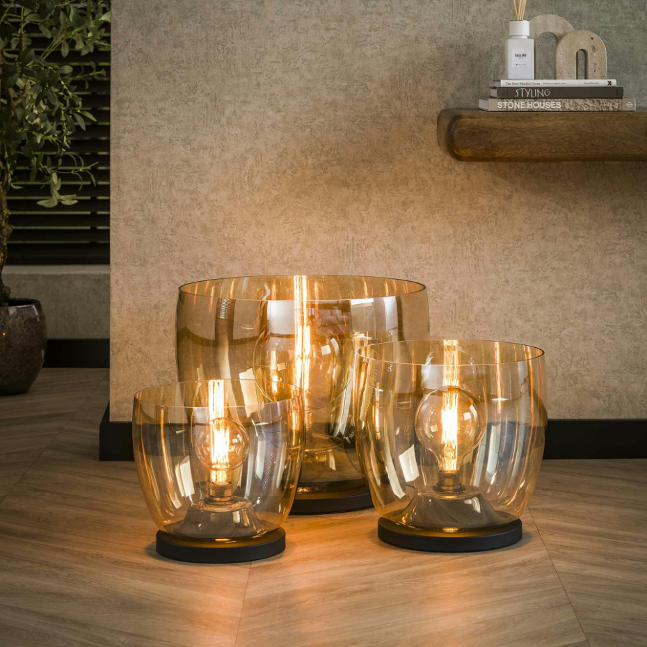 Lampe de salon moderne avec vasque en verre ambré 41 cm NIAGARA